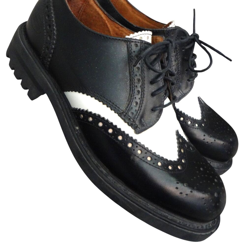 Vintage 90s Kenneth Cole Reaction Platform Oxford Black White Leather Mens 9.5